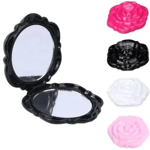 Double Sided Portable Mini Retro Rose Flower Pocket Cosmetic Mirror with Personalized Custom Logo Compact Makeup Tool