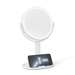 Double Sided Round Magnifying Led Makeup Mirror Standing 360 Degree Swivel Vanity Mirror With Lamps