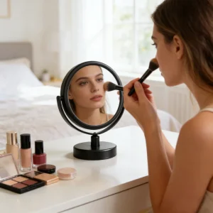 Double Sided Round Shape Cosmetic Mirror Double Sides Standing Mirrors Makeup Vanity Mirror