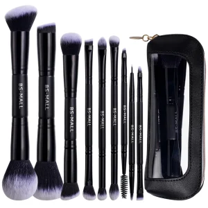 Double ended Makeup Brush Set Custom Logo 9PCS Professional Black Foundation Contour Powder Makeup Brushes with Bag