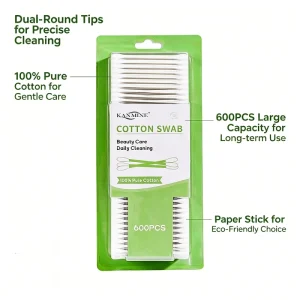 Dual Ended 100% Cotton Disposable 600pcs Paper Sticks Cotton Buds Cotton Swabs with Suction Card Package