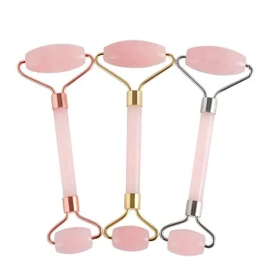 Dual Ended Anti aging Rose Quartz Jade Face Roller Natural Pink Jade Cooling Massage for Glowing Rejuvenated Skin