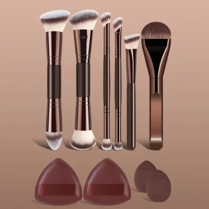 Dual Ended Eye Makeup Brush Set with Triangle & Finger Puffs OEM Private Label Beauty Tools