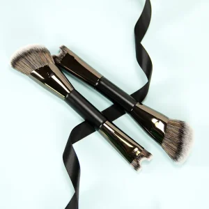 Dual Ended Foundation Makeup Brush Wood Handle U Shape Nose Shadow Contour Synthetic Hair Vegan and Cruelty Free for Gift