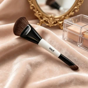 Dual Ended Single Makeup Brush Angled Nose Contour Blush Synthetic Hair with Fan Style Injection Handle