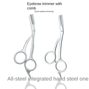 Dual Purpose Stainless Steel Eyebrow Trimming Scissors with Curved Blade Beauty Tools Comb for Makeup