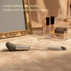 Dual ended Makeup Brush for Travel 2 in 1 Face and Nose Contour Blush Brush with Transparent Injection Handle