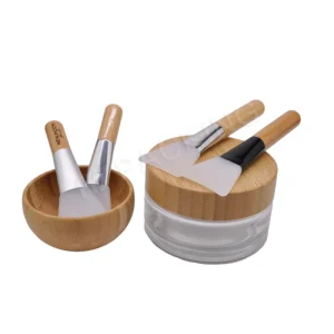 Eco Friendly Bamboo Wood Face Skincare Diy Cream Bamboo Mixing Facial Mask Bowl Spatula Brush With Spoon Set