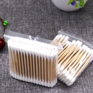 Eco-Friendly Cotton Bud Kit with 80 Pcs Opp Bags Wood Sticker Ear Cleaning Bud All Natural Cotton