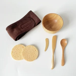 Eco Friendly Cute Mini DIY Bamboo Facial Mask Bowl Set with Brush Spatula and Spoon Gift Box Packaging