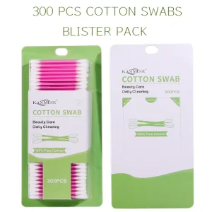Eco Friendly Ear Cleaning Q Tips Double Head Degreasing 300pcs OEM Stick Cotton Swabs Cotton Buds with Suction Card Package
