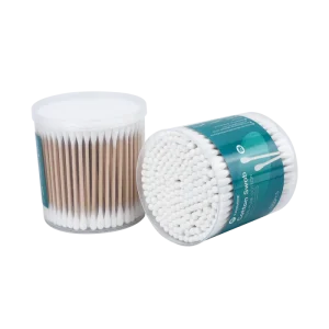 Eco Friendly Nose & Ear Cleaning Double Round Tip Cotton Swab 200pcs Wooden Stick Cotton Bud with pp Box