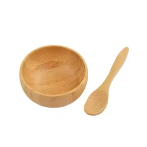 Eco Friendly Round Bamboo Facial Mixing Mask Bowl Set Natural Wood Bowl with Spoon Set for Skin Care