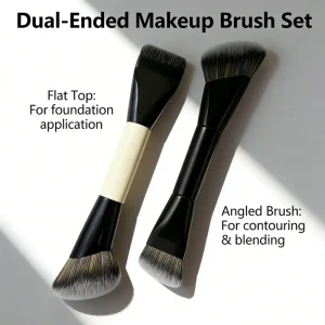 Eco Friendly Vegan Dual Ended Makeup Brush Set 2 in 1 Foundation Contour Brush Professional Cosmetic Tool Kit with Custom Logo