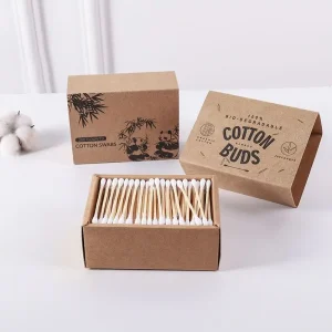 Eco-friendly 200pcs Cotton Bud Boxes Double-Ended Bamboo Stick with 100pcs for Daily Use