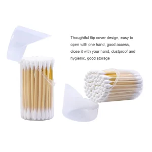 Eco-friendly Disposable Makeup Use Household Wound Care Products 50Pcs Cotton Bud Bamboo Stick Cotton Swab With Round Box