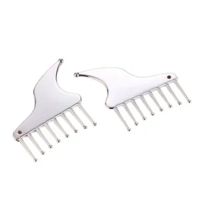 Eco friendly Stainless Steel Beauty Massage Scraping Board Sheep Horn Comb Gua Sha Plate for Facial SPA Home