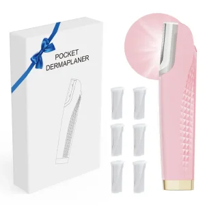 Electric Dermaplaning Tool for Women with LED Light Professional Facial Razor for Peach Fuzz Removal & Exfoliation 6 Blades