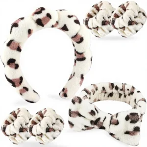 Elegant Fabric Women’s Headband Wristbands Set with Bubble Makeup Sponge Plush Padded Puffy Skincare