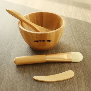 Engrave Logo Bamboo Facial Mask Bowl Set 4pcs Set 8*4.5cm Custom Logo Bamboo Mask Mixing Bowl Sets Mini Kids Bowl