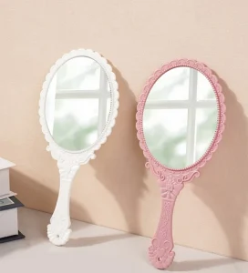 European Princess Vintage Oval Hand Held Cosmetic Mirror Handheld Retro Compact Makeup Vanity Mirrors for Wedding