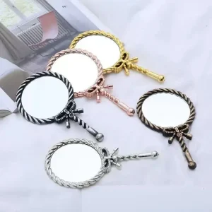 European Retro Double Sided Single Sided Portable Beauty Mirror Antique Handle Lighted Desktop Vanity Mirror for Makeup Table