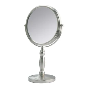 European Style Double Sided Personalized Makeup Mirror 360 Rotating Silver Finish Metal Frame Desktop Vanity Mirror