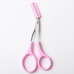 Eyebrow Scissors with Comb Curved Stainless Steel Blades Plastic Handle Personal Care Beauty Scissors