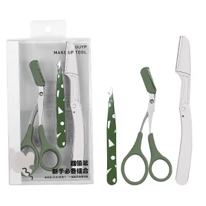 Eyebrow Trimmer Beauty Scissors Eyebrow Lash Tweezers Eyebrow Razor Dermaplaning Tool Makeup Tools 3Pcs Tool Set for Eyes
