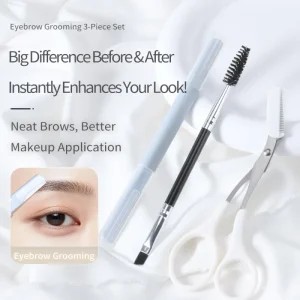 Eyebrow Trimmer Set 3 Piece Dual Ended Brush Long Short Blade Razor Detail Scissors Essential Brow Grooming Tools