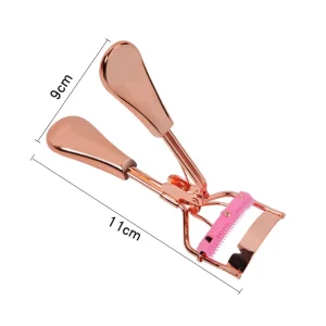 FOCSTAR New Shiny Mini Stainless Steel Eyelash Curler Rose Gold Beauty Tool with Multi Color Comb (BT3044)
