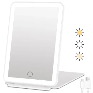FUNTOUCH Rechargeable Travel Makeup Mirror Portable Lighting Beauty Mirror 3 color Lighting Dimmable Touch Screen