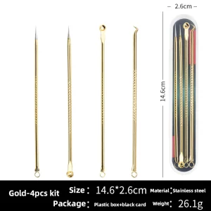 FX T125 Four Piece Set Electroplating Acne Blackhead Pimples Needles Beauty Tools Stainless Steel Acne Needle 4 Pcs