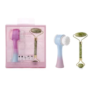 Face Cleaning Brush Double Sided n Jade Roller Skin Care Christmas Gift Box Silicone Brush Exfoliating Cleaning Massage Tool