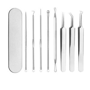Facial Care Tools 8 piece Set Acne Needle Tweezers Kit Stainless Steel Blackhead Removal Supplies Pimple Extractor Face Cleaning
