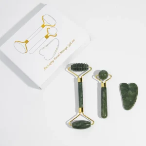 Facial Massage Jade Roller Gua Sha Set Amethyst Green White Black Jade Gua Sha Stone and Face Roller Crystal Guasha Kit