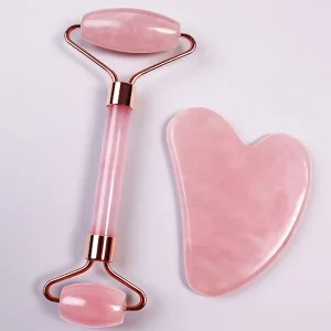 Facial Massager Rose Quartz Gua Sha Set Pink Jade Roller with Box Packing Jade Roller Massage Tool Customizable