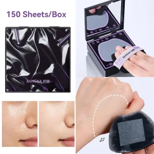 Facial Oil Blotting Paper with Puff & Mirror Travel Size Eco Friendly Oil Absorbing 150 Sheets Matte Finish