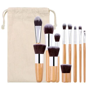 Factory Bamboo Handle 11 Pcs Makeup Brush Set Soft Hair Cosmetics Tool for Powder Blush Foundation