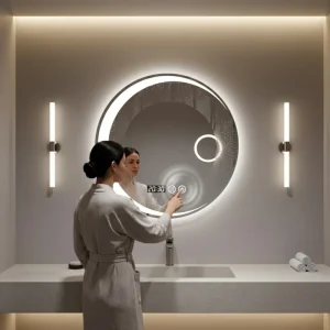 Factory Custom Waterproof Wall Mounted LED Smart Mirror Anti Fog Bathroom Mirror with 3 Colors Light for Project