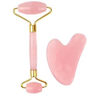 Factory Direct Gua Sha Sets Hot Pink Rose Quartz and Double Head Crystal Jade Roller Face Massage