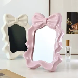 Factory Direct Supply for Wall Mounted Desktop Mirror Makeup Mirror Dormitory Bow Single Sided Dressing Mirror Glass