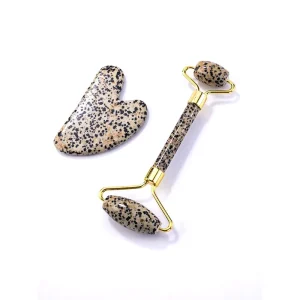 Factory Facial Massage Dalmatian Jasper Jade Tool Roller Natural Jade Gua Sha Stone Set for Face