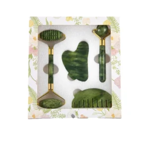 Factory Jade Roller Facial Massage Tool Green Phoenix Jade Roller Scraper Comb Large Ball Beauty Four Piece Set Custom