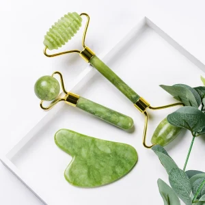 Factory Natural Xiuyan Jade Rose Quartz Face Roller Jade Massage Set