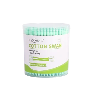 Factory OEM Custom Package Eco-Friendly 200 Pieces Cotton Swab Double Cusp Green Head Paper Stick Cotton Buds