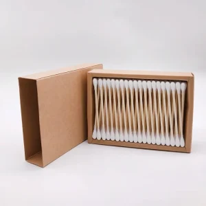 Factory Organic Biodegradable Kraft Paper Box Reusable Cotton Bud Organizer with Bamboo Sticks Eco-Friendly Cotton Swabs