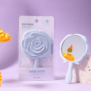 Factory Portable Round Shape Mini Handheld Makeup Cosmetic Rose Mirror Private Label Travel Small Pocket Mirror SY731
