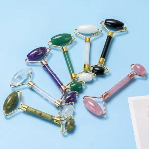 Factory Price Skin Care Natural Gemstone Polished Jade Roller Stick Carved Stone Crystal Healing Black Obsidian Rose Quartz Face