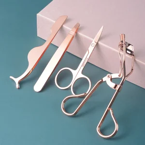 Factory Private Label Custom 4pcs Stainless Steel Makeup Eyelash Tools Eyelash Tweezers Scissors Eyebrow Tweezers Set